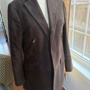 Massimo Dutti Brown Suede Single-Breasted Pea Coat